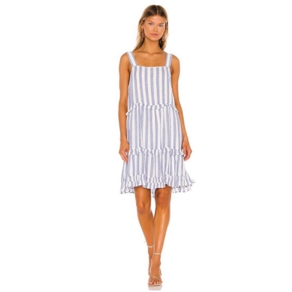 Striped Blue and White Sleeveless Dress - Picture 1 of 9